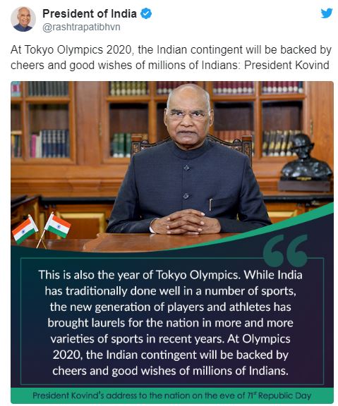 india will be backed by cheers during tokyo 2020 olympics says president ram nath kovind