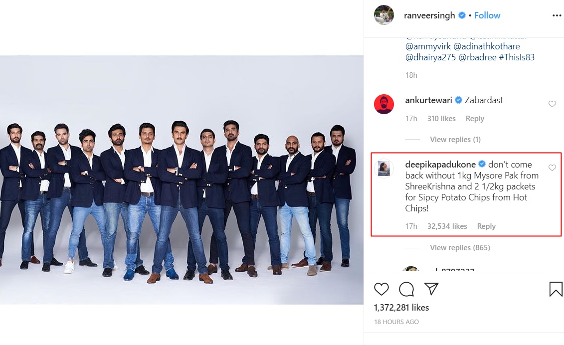 Deepika Padukon comment on Ranveer singh latest Photo