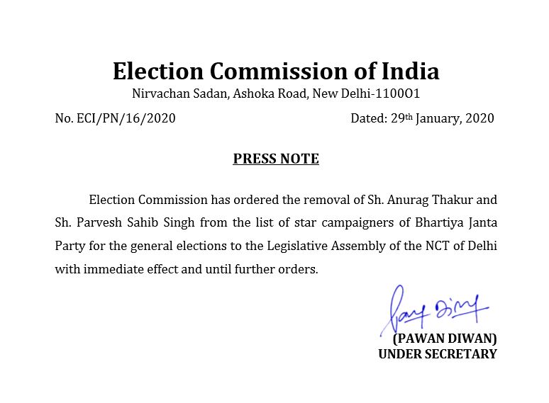 Election Commission of India's notice