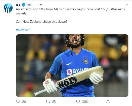 NZvs IND, Manish Pandey Tweet