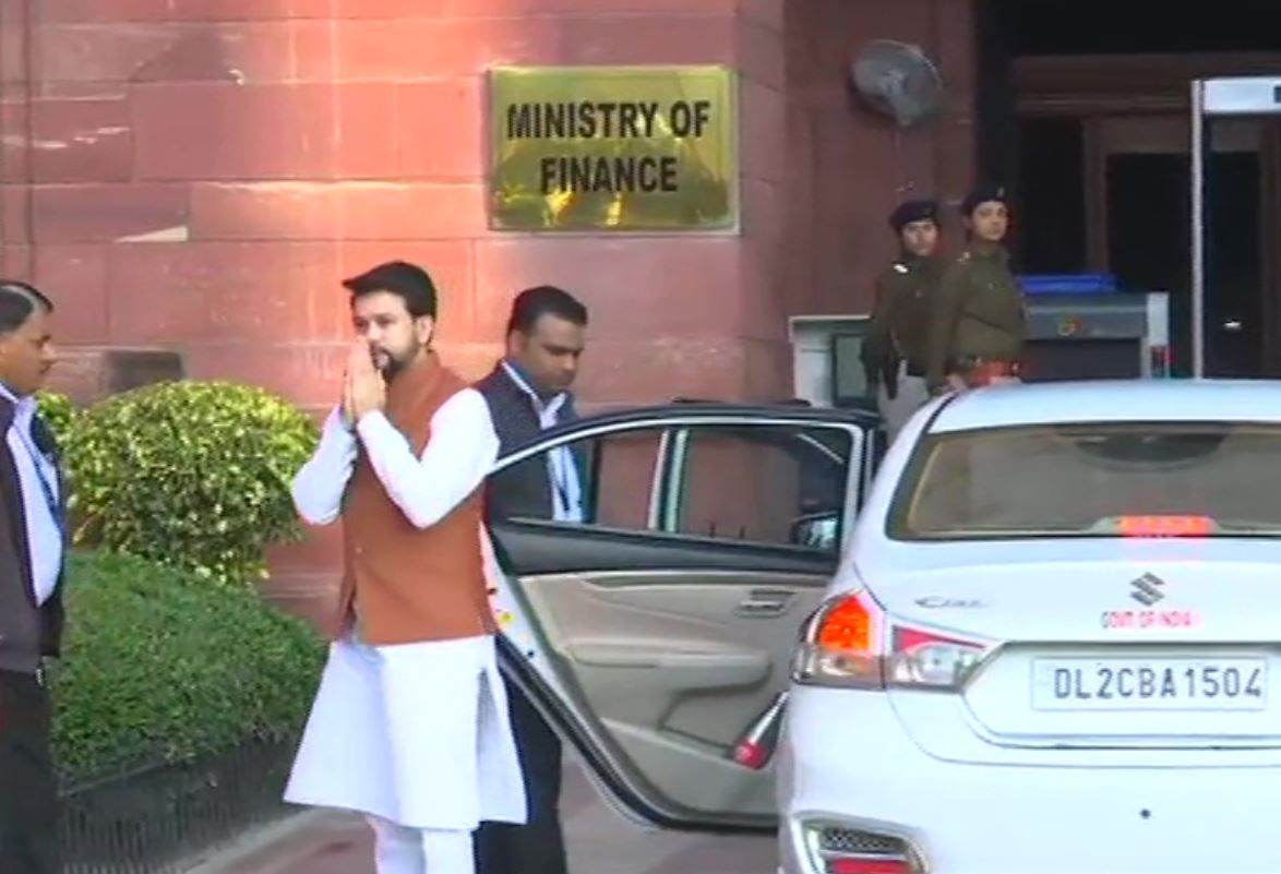 MoS Finance Anurag Thakur arrives at the Ministry of Finance.