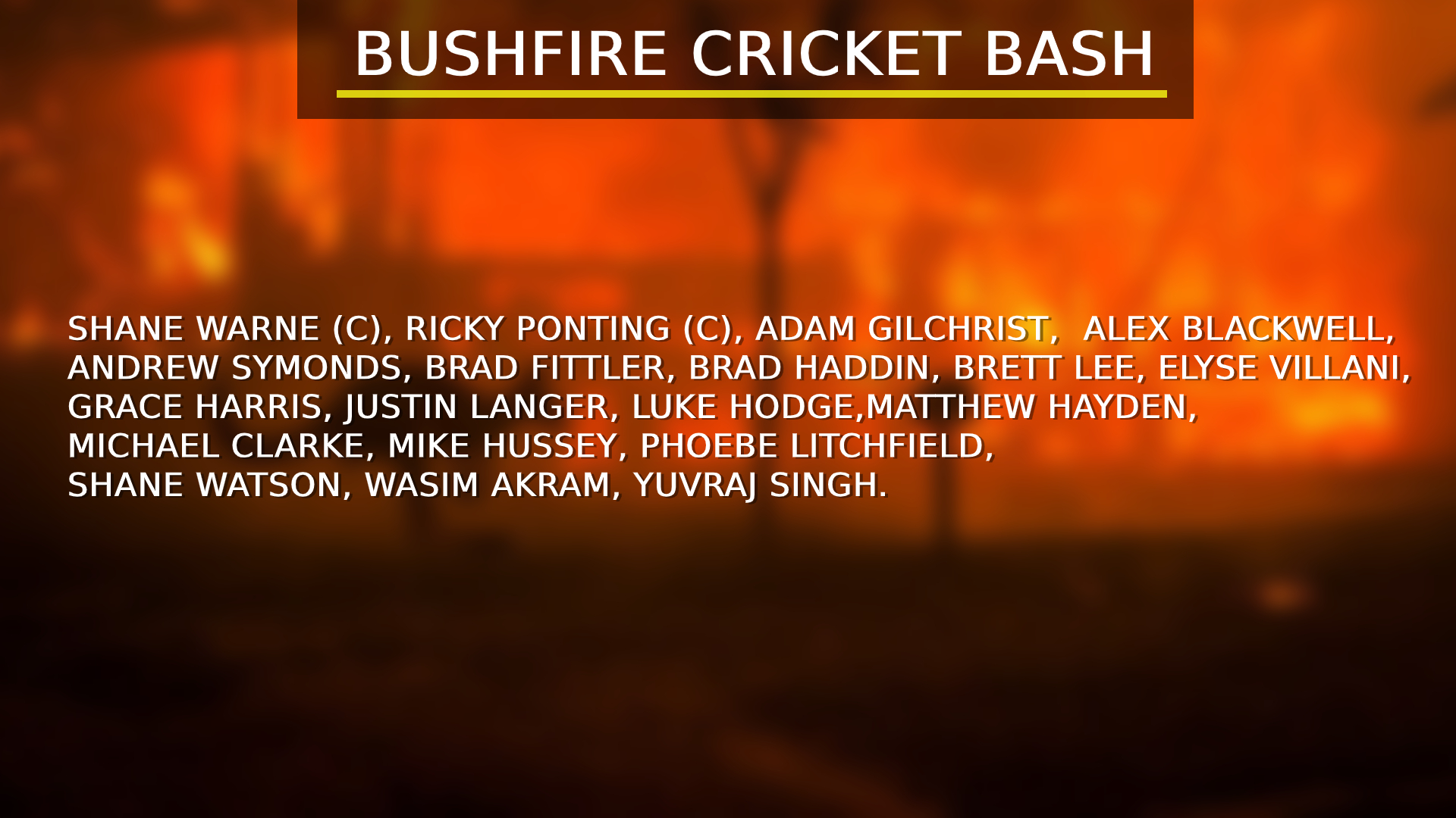 Bushfire fundraiser, Australia, SCG,  Junction Oval