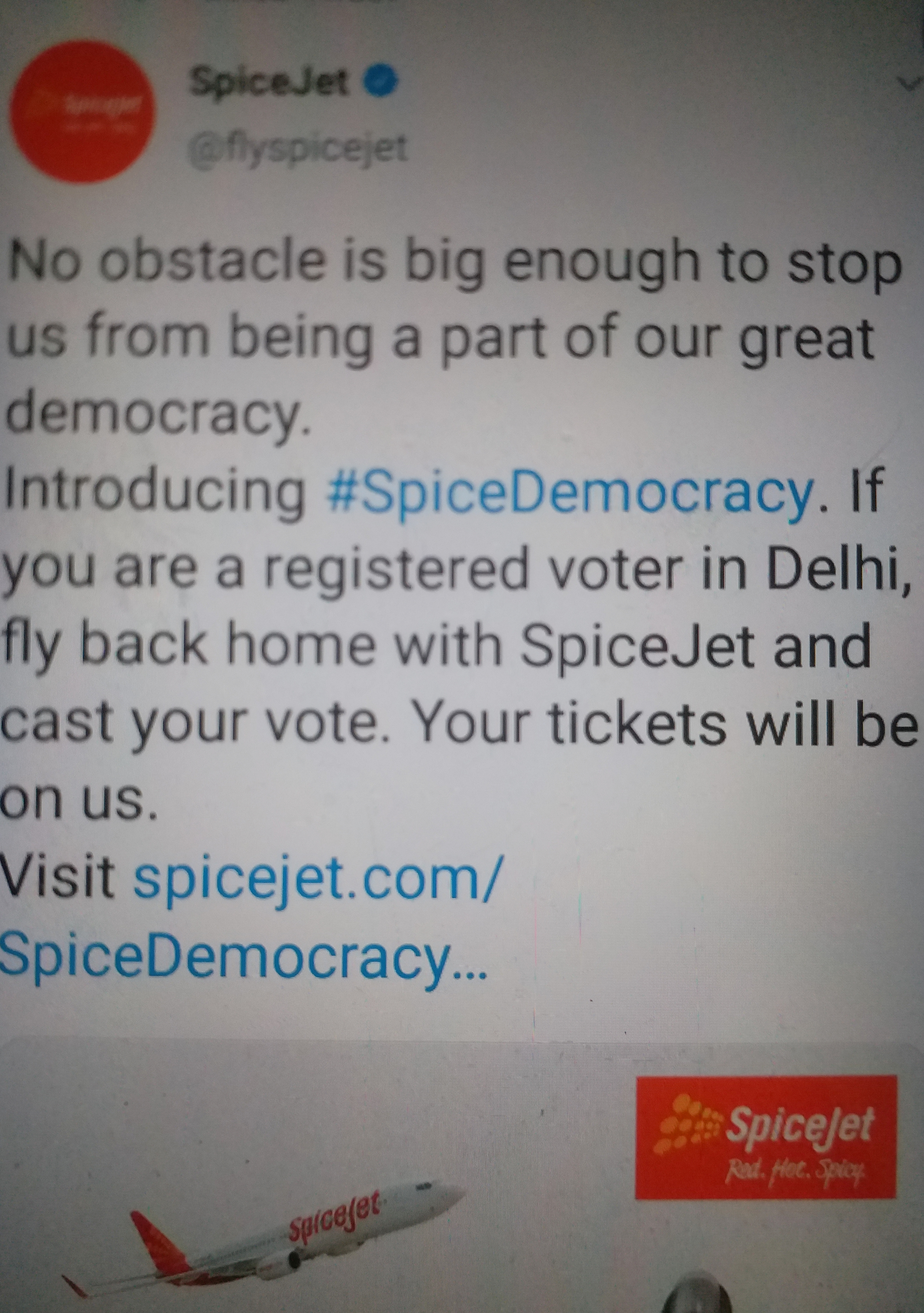 Spice Jet વૉટિંગ માટે ફ્રી ટિકિટ આપશે સ્પાઈસ જેટ