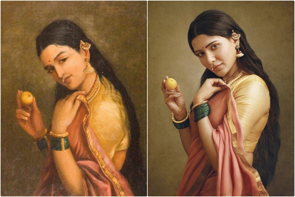 Samantha-Latest Photo Shoot-like-Raja Ravi varma-paintings