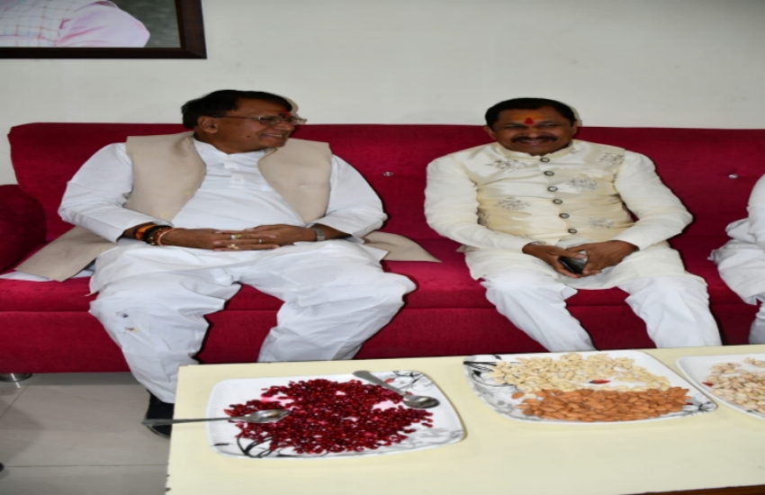 PC Sharma meets BjP MLA Narayan Tripathi