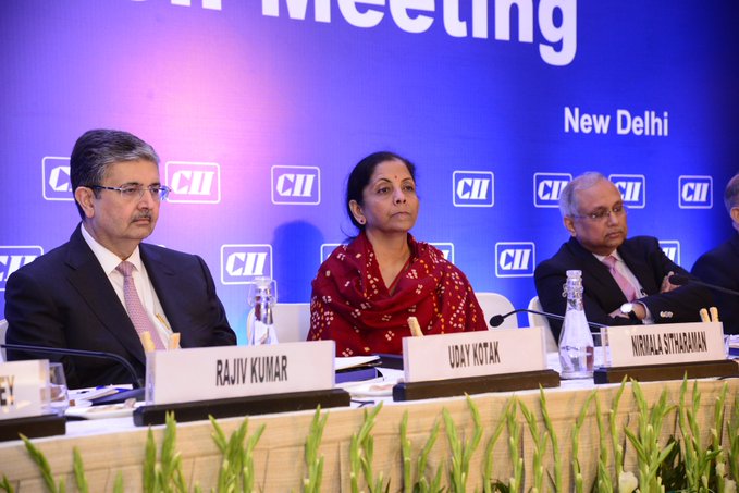 Finance Minister Nirmala Sitharaman at a post Budget interaction at a CII event.