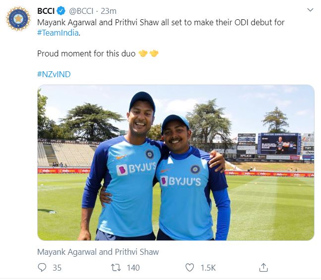 Hamilton ODI, NZvsIND, BCCI, Mayank Agarwal, Prithvi Shaw