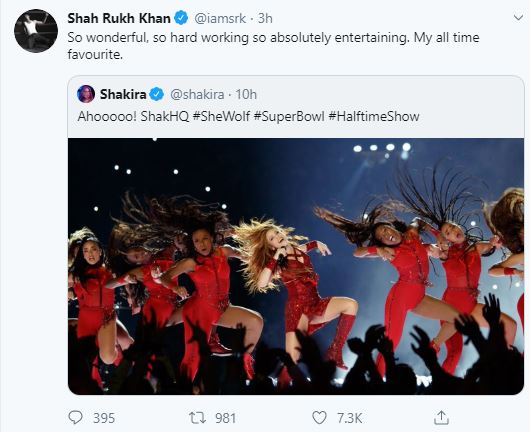 SRK shares picture of Shakira, calls her 'all-time favourite'