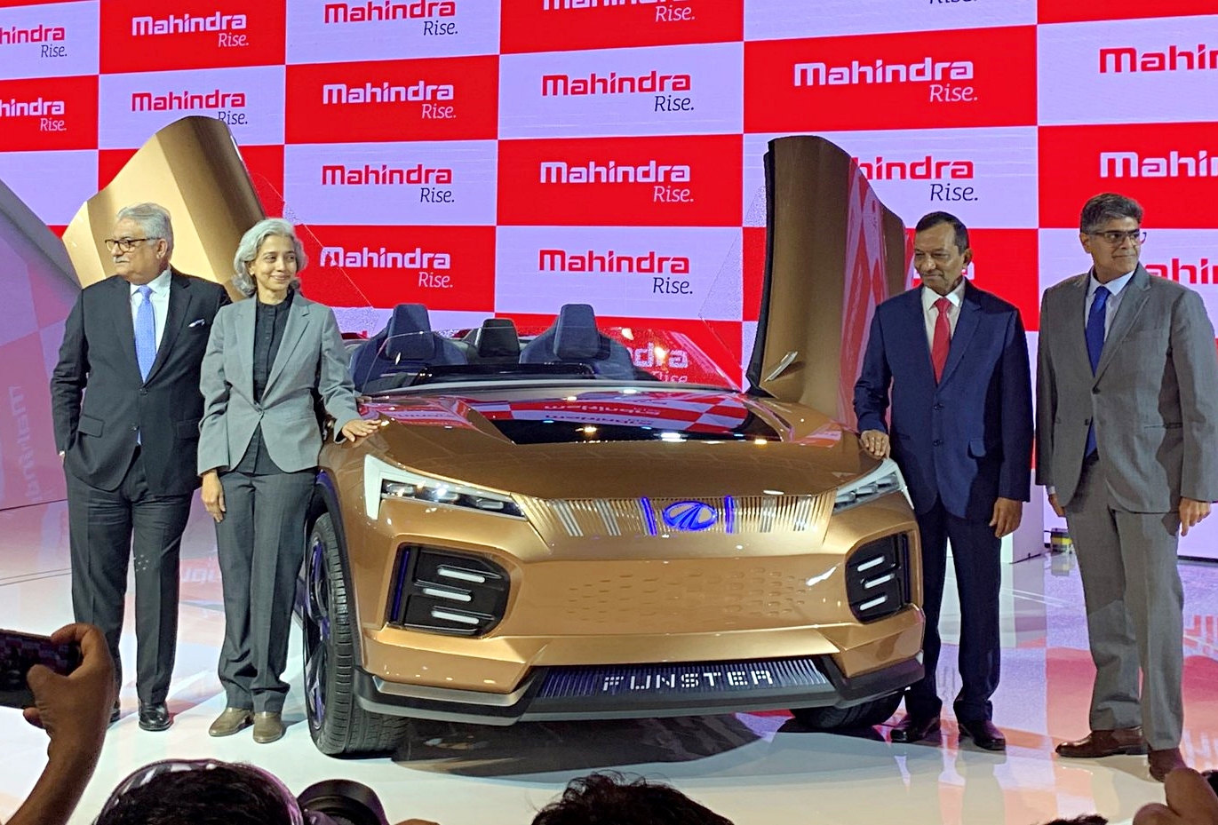 Mahindra showcased Funster, a roadster electric concept with convertible rooftop.