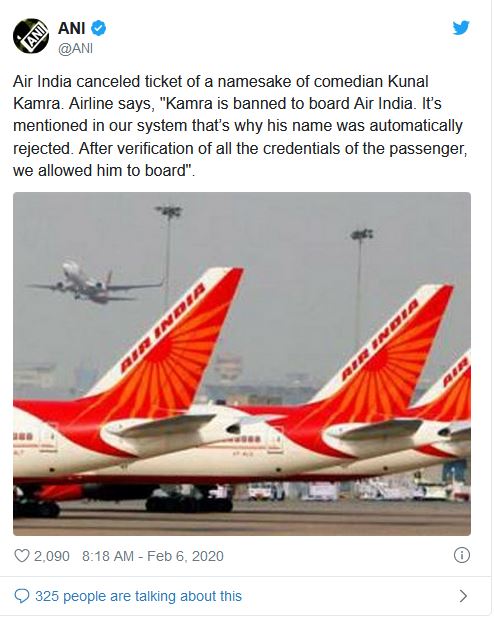 Air India canceled ticket