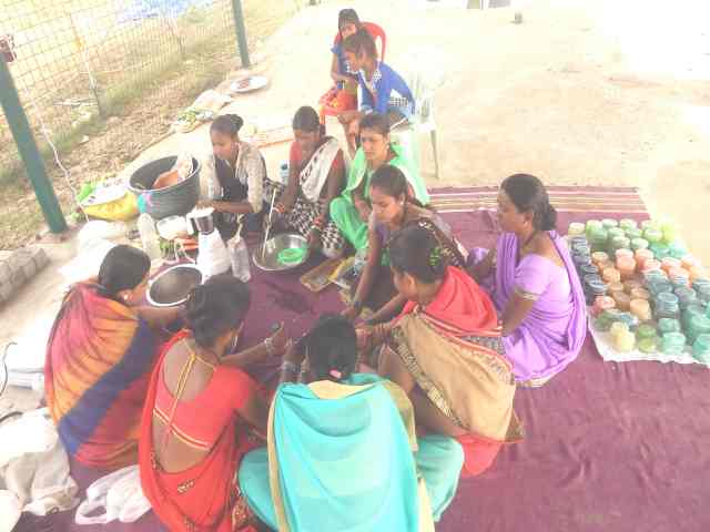 Women are preparing eco friendly materials in baihar village