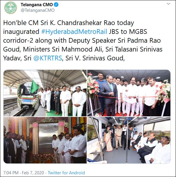 telangana-chief-minister-inaugurates-11-km-long-section-of-hyderabad-metro