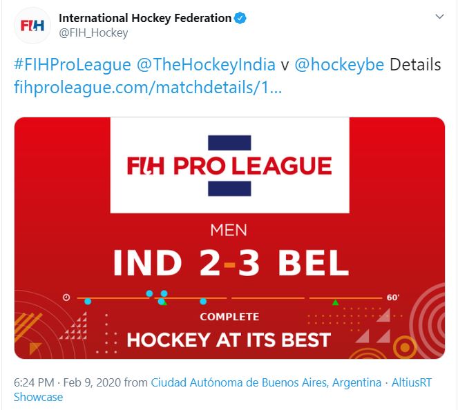 India lose 2-3 to Belgium in FIH Pro League match