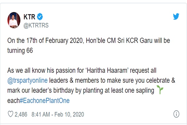 ktr tweet for kcr birthday celebration