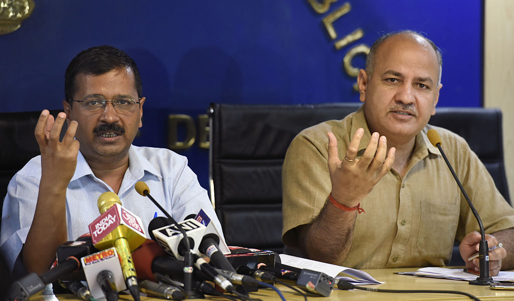 Delhi Chief Minister Arvind Kejriwal with Deputy Chief Minister & Finance Minister Manish Sisodia