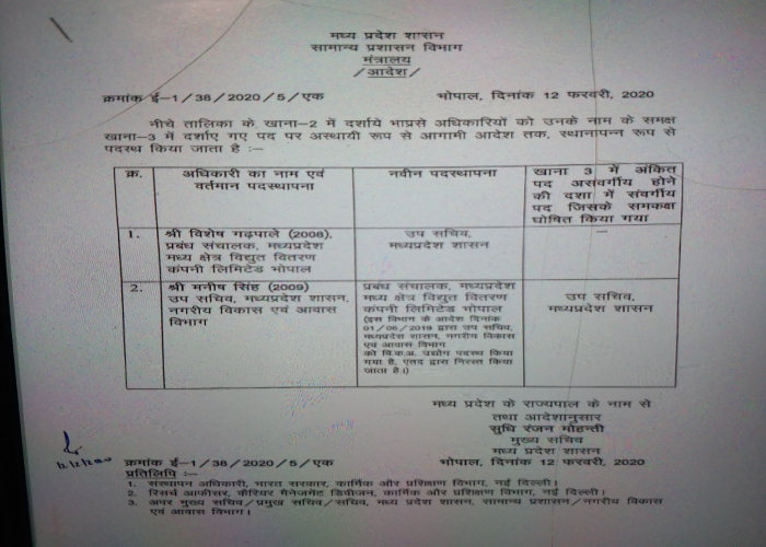 3 IAS officers transferred in Madhya Pradesh