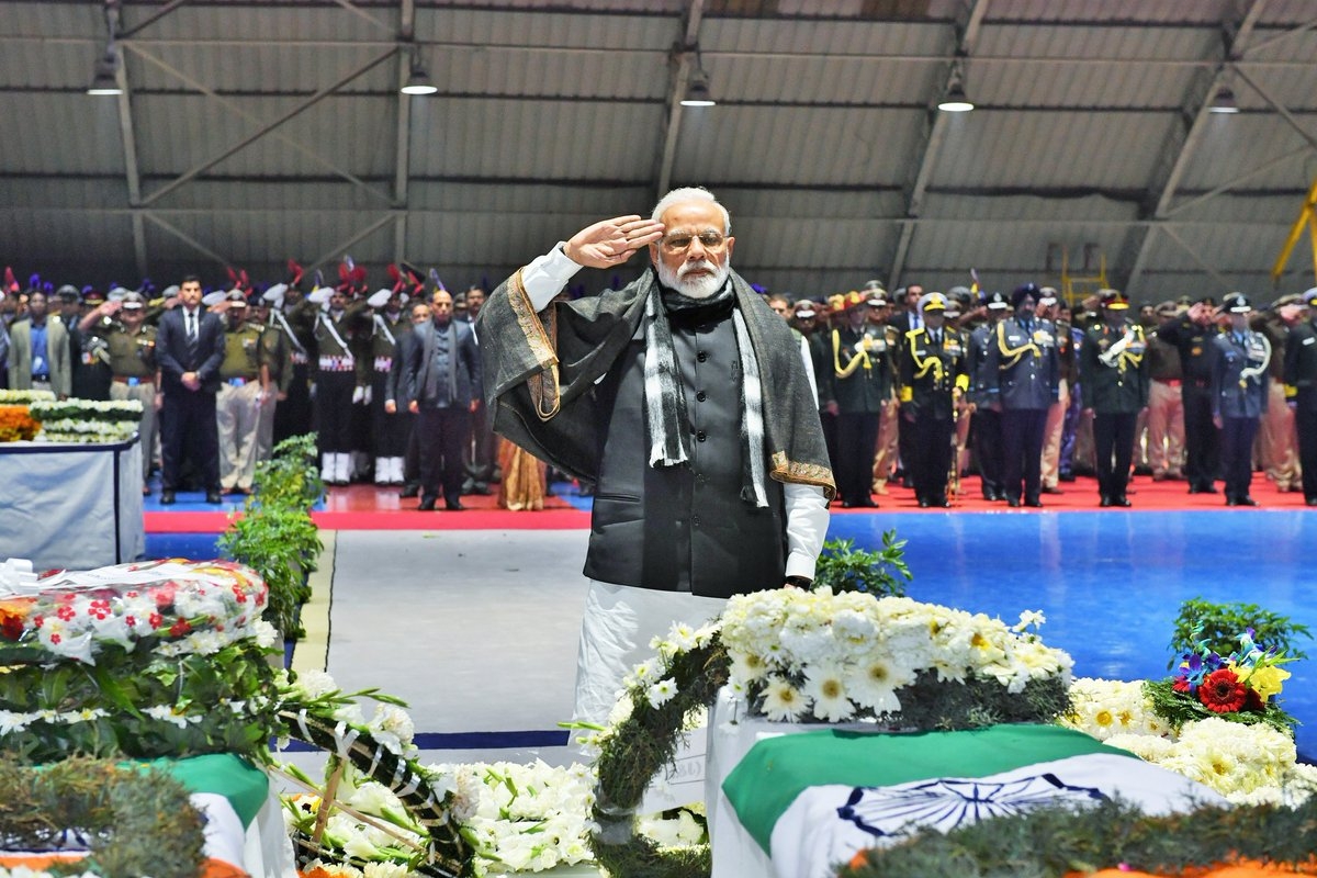 PM Modi pays tribute to martyrs at Palam Airport in New Delhi (Feb 15, 2019)