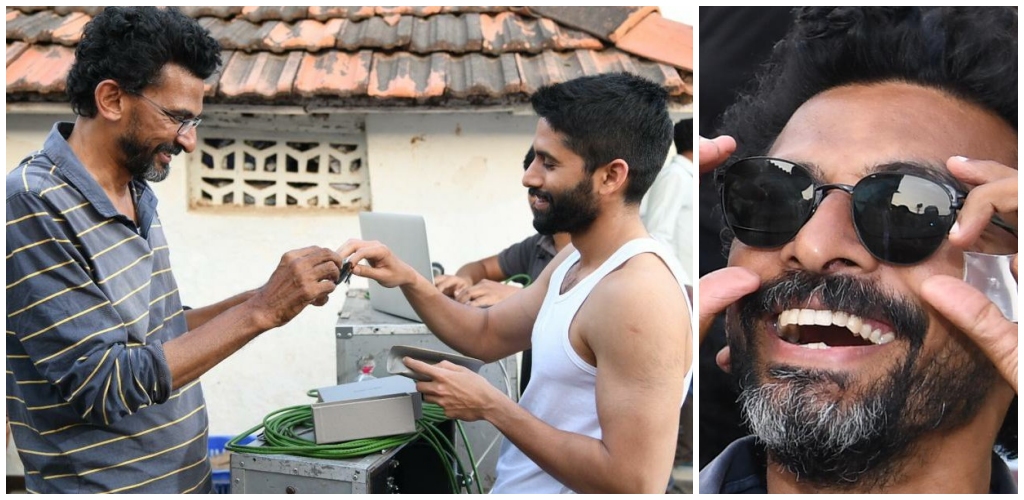 Chay Akkineni Gifted cool shades to sekharkammula on the sets of LoveStory