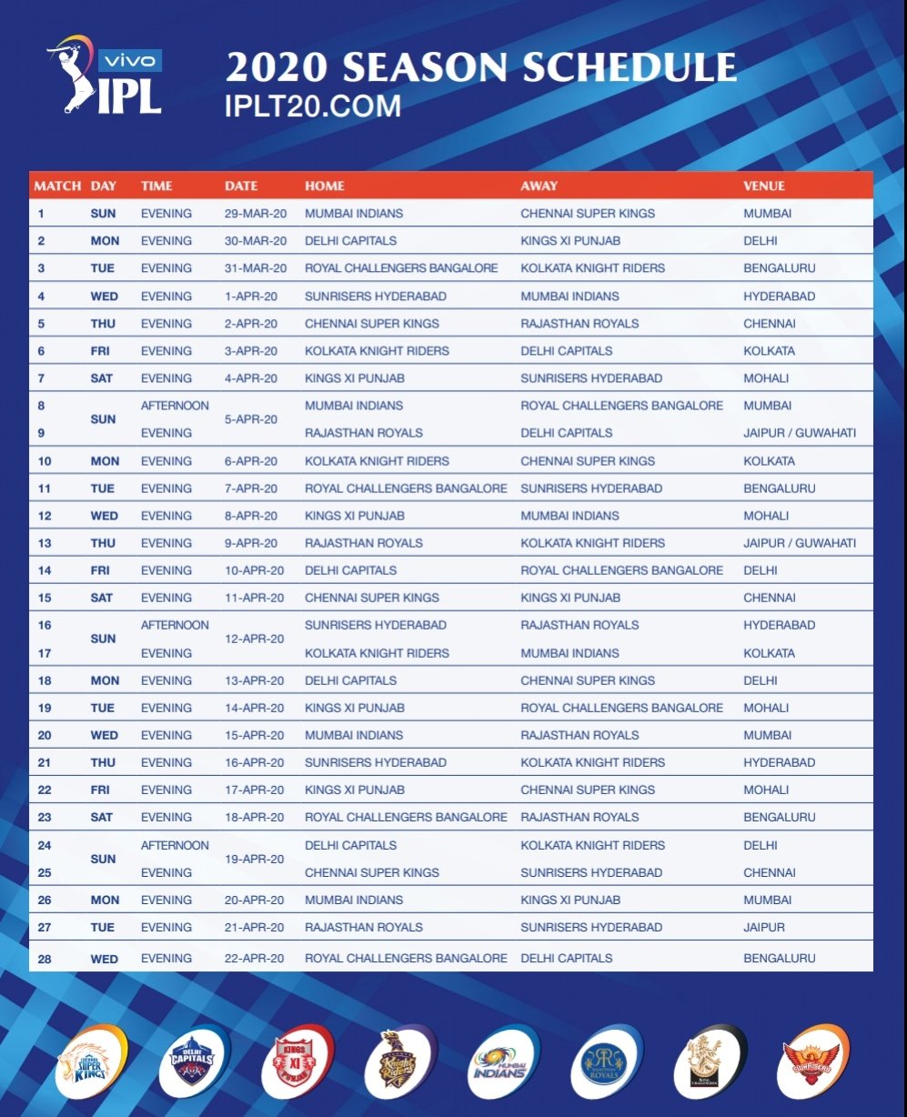 ipl 2020 schedule