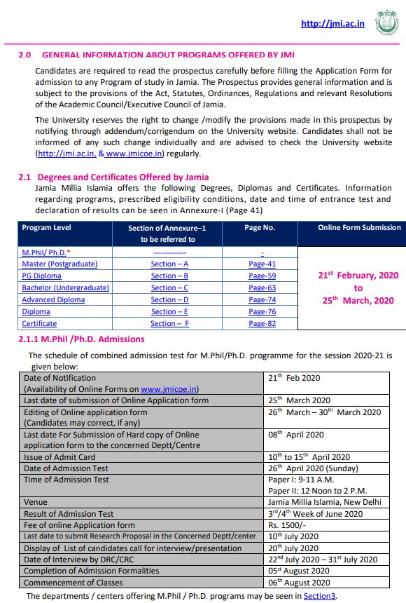 Admission form in Jamia Millia Islamia start today