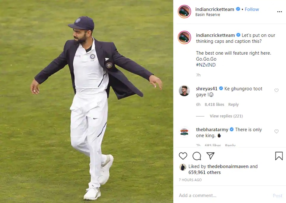 Indian Cricketer Shreyas Iyer  posted comedy caption for Virat Kohli's photo shared by BCCI