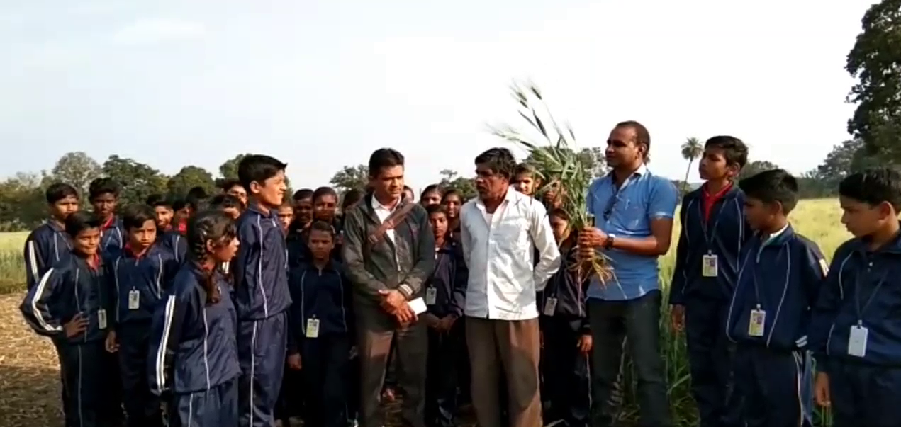 School children taking information about agriculture