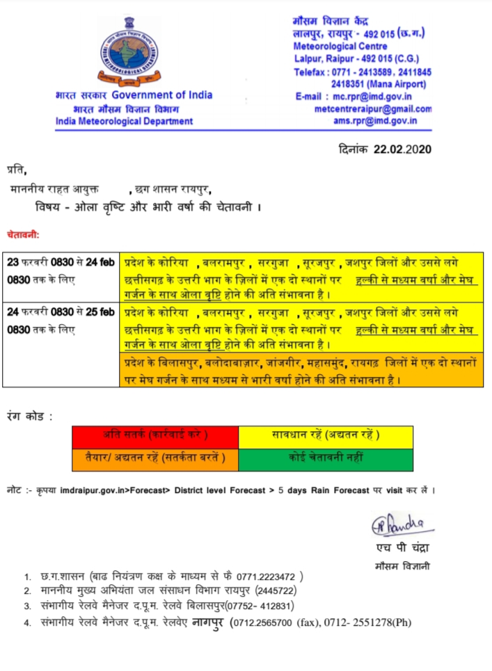 Meteorological Department issued warning regarding hail and rain