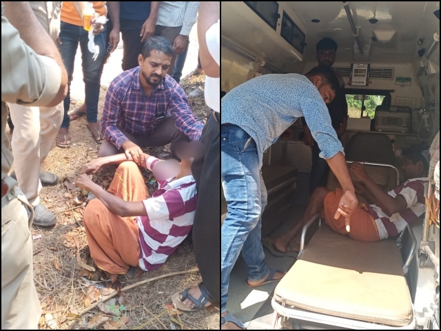 Kadaba police staff helps a man who fall down on road!