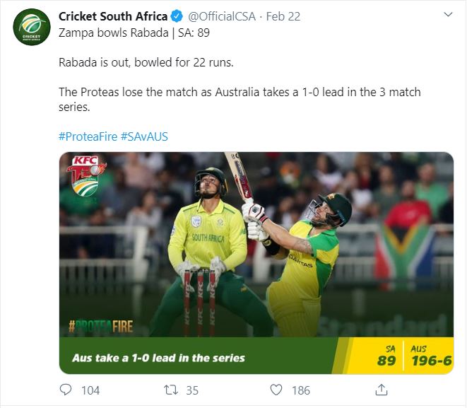 South Africa fined 20 per cent of match fee, SAvsAUS