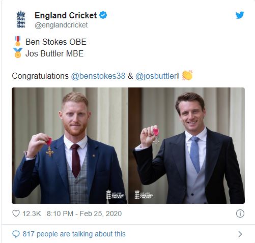 इंग्लैंड क्रिकेट का ट्वीट