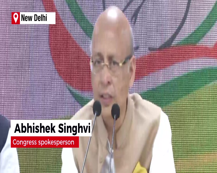 Congress spokesperson Abhishek Singhvi asks six questions to BJP during a press conference in New Delhi