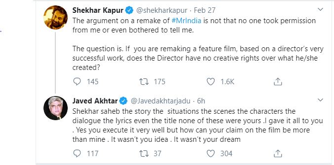 javed akhtar miffed with shekhar kapur over Mr India creative rights