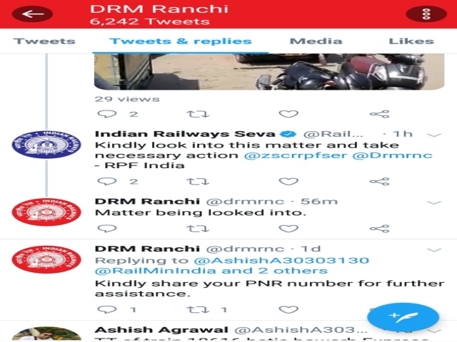 Railway Ministry took cognizance of passenger's tweet in Ranchi Rail Division