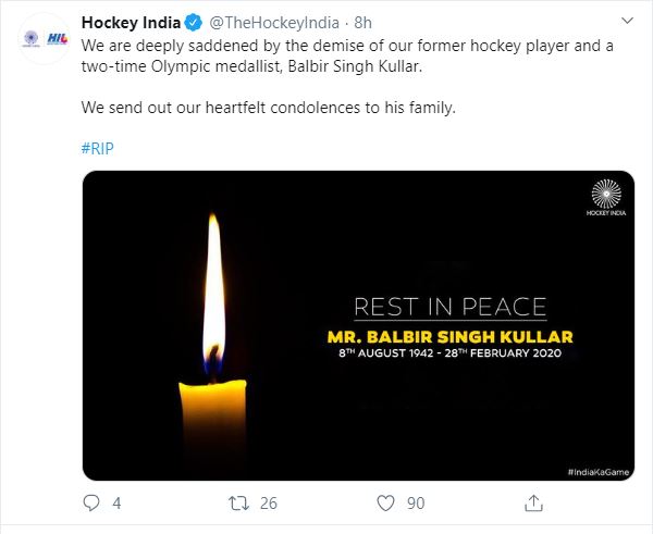 Balbir Singh Kullar,  Hockey Player, Hockey india