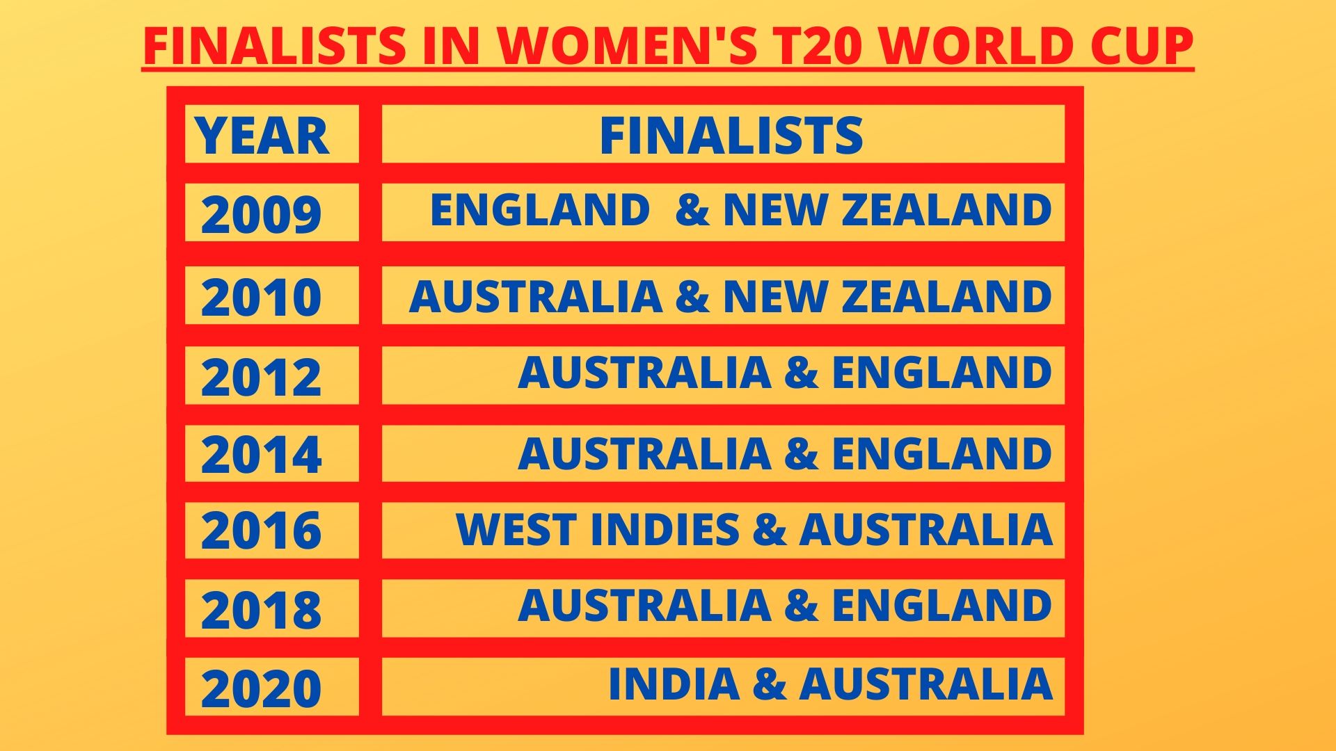 Women's T20 WC finalist