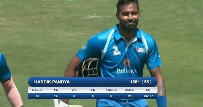 Hardik Pandya scores an unbeaten 158