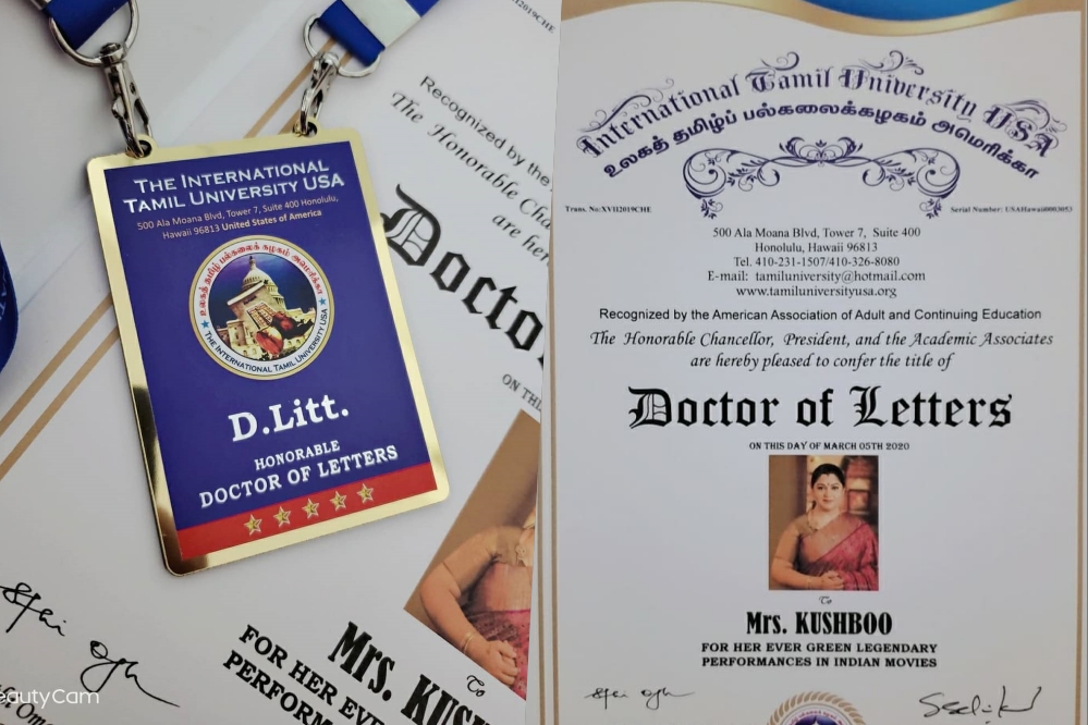 Khushbu Is Honored With A Doctorate