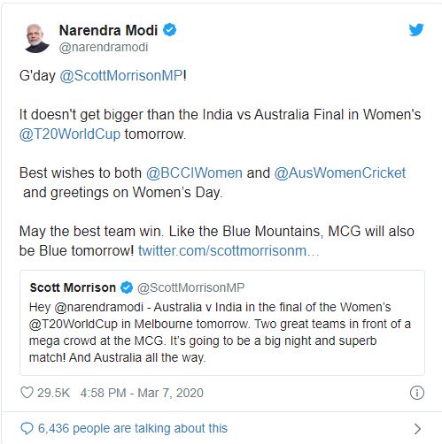Women's T20 WC: PM Modi extends wishes to India women's team ahead of final