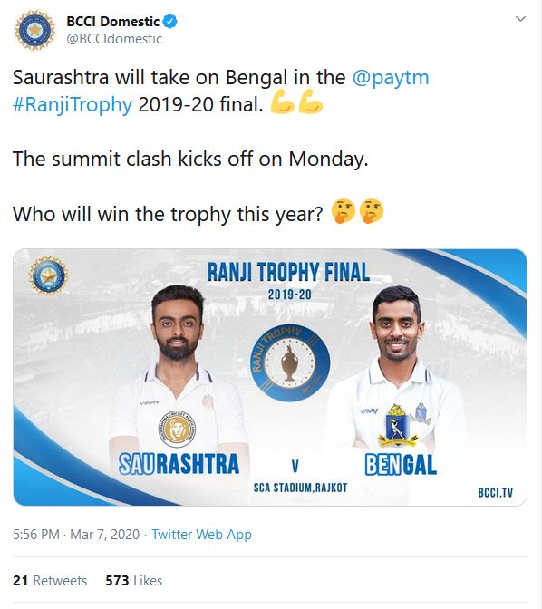 Ranji Trophy Final 2019-20, Saurashtra vs Bengal