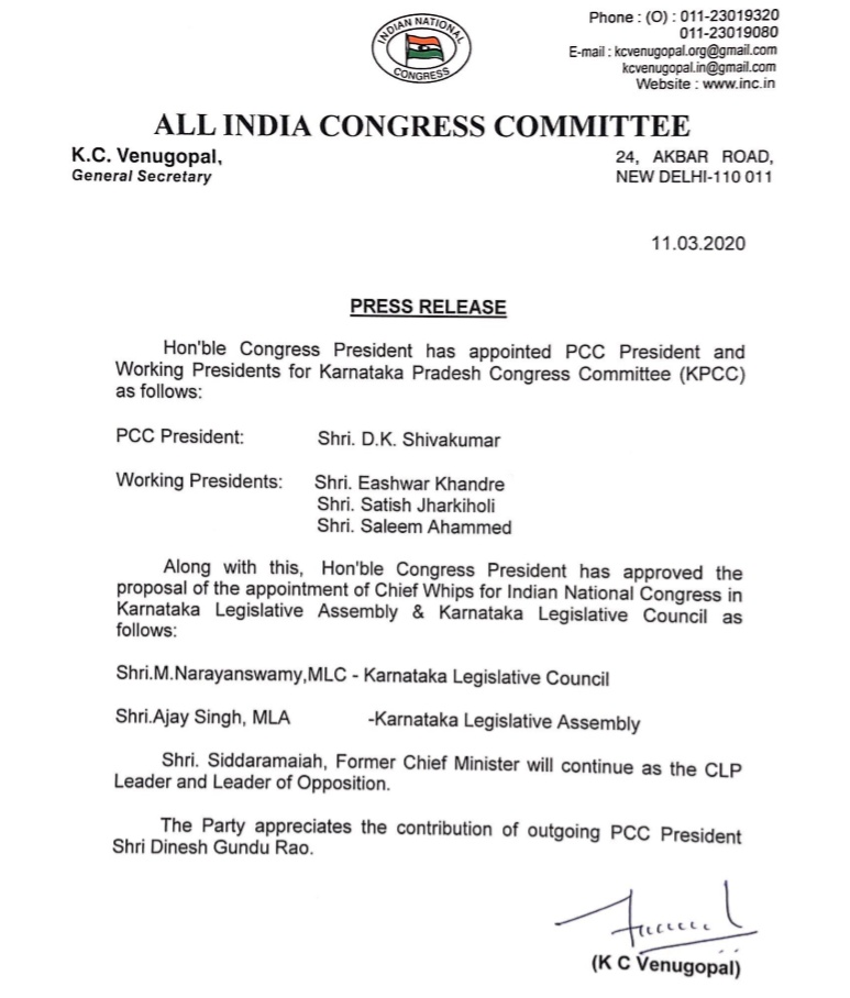 Karnataka, Delhi get new Congress presidents