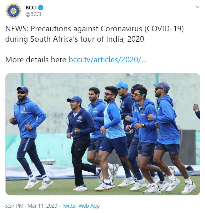 INDvsSA, BCCI, Coronavirus