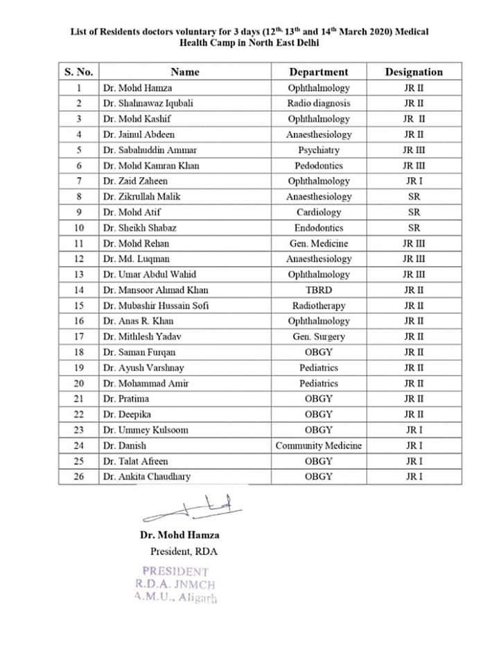 AMU: 30-member team leaves for Delhi for relief camp