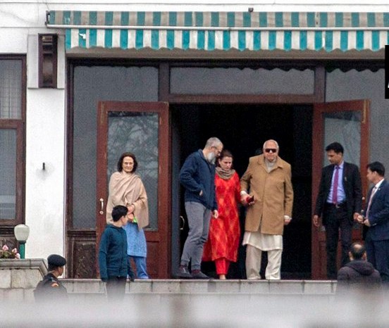 NC chief Farooq Abdullah meets his son Omar Abdullah in sub-jail in Srinagar