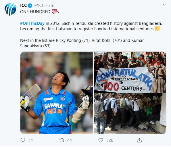 Sachin scored 100 centuries on the same day exactly eight years ago