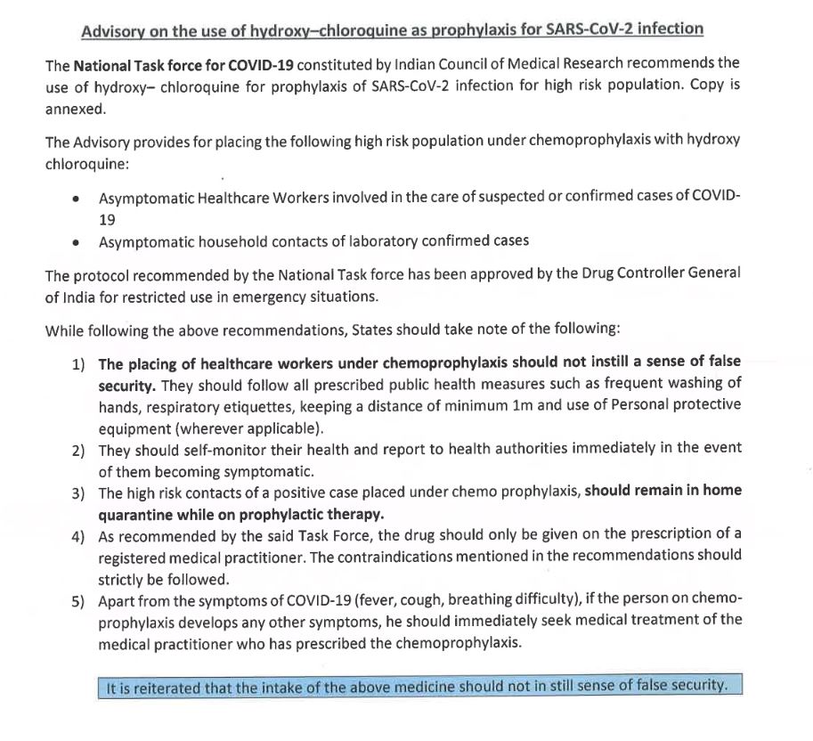 The National Task Force for COVID19 recommends the use of hydroxychloroquine for treatment of COVID19