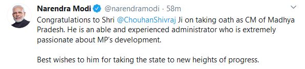 PM Narendra Modi Congratulated Shivraj Singh Chouhan on taking oath as Madhya Pradesh Chief Minister