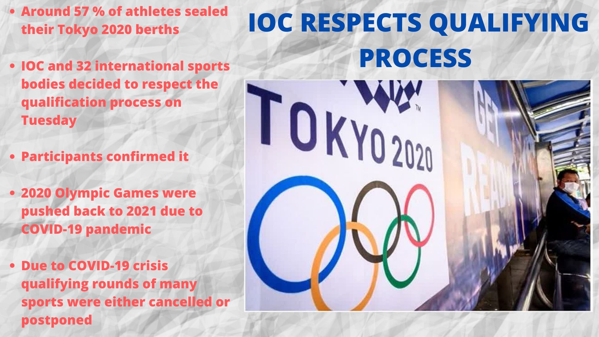 Athletes who qualified for 2020 Tokyo Olympics don't have to participate in qualifiers for 2020 Games.