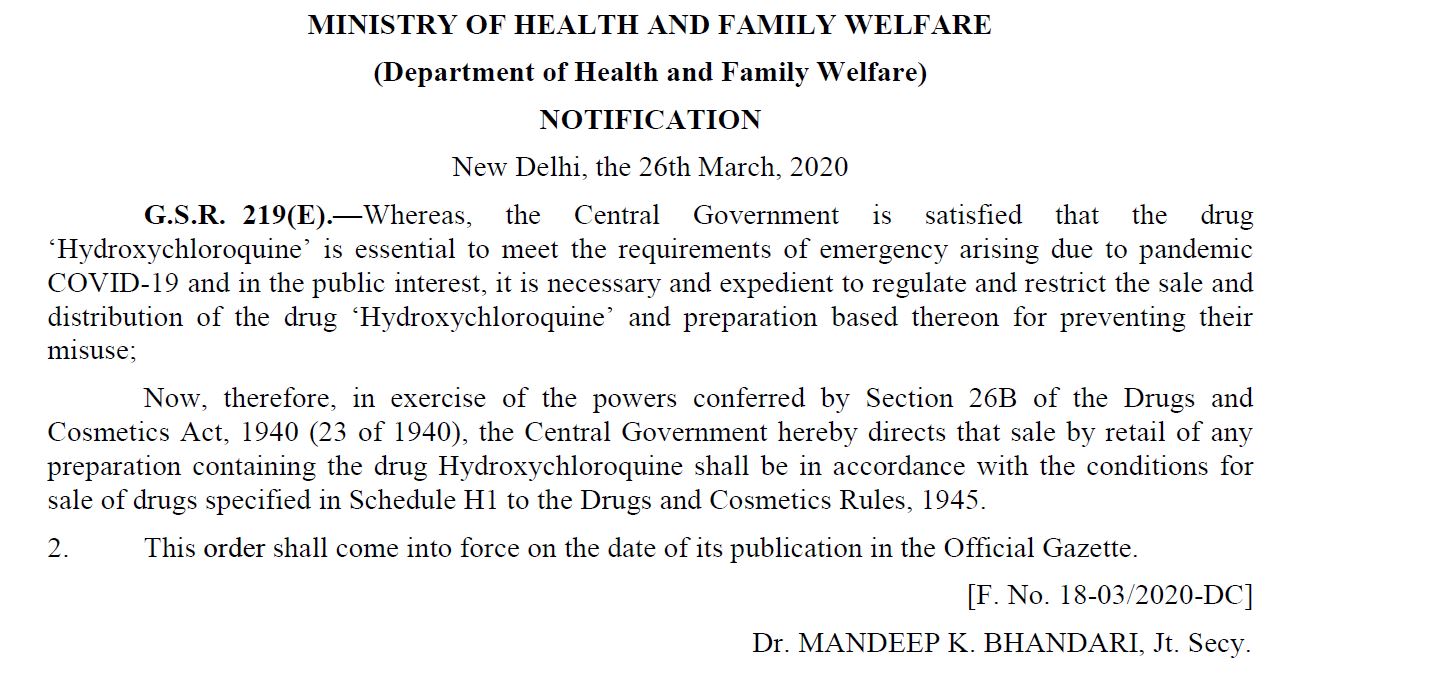 The Ministry of Health and Family Welfare official Gazette