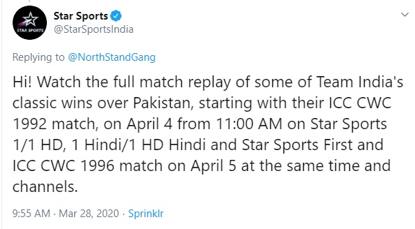 india vs pakistan all odi world cup matches retelecast on star sports 1 amid lockdown