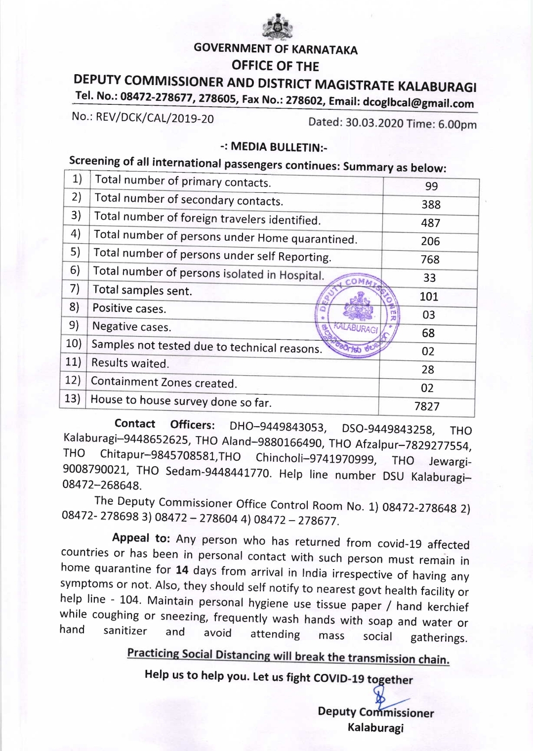 _corona affected man wife discharge in kalaburagi